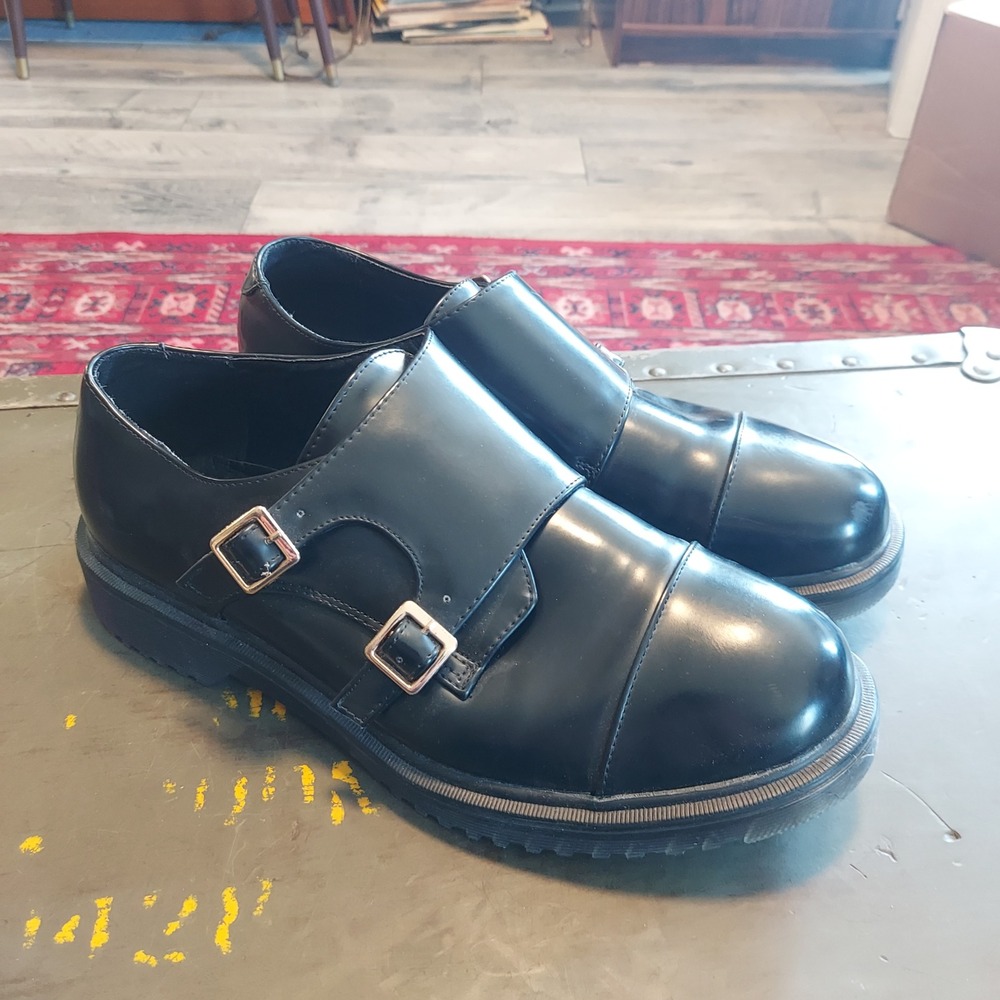 Electric Karma Scotty Black Double Monk Strap Cap Toe Lug Sole Shoes Size 9.5